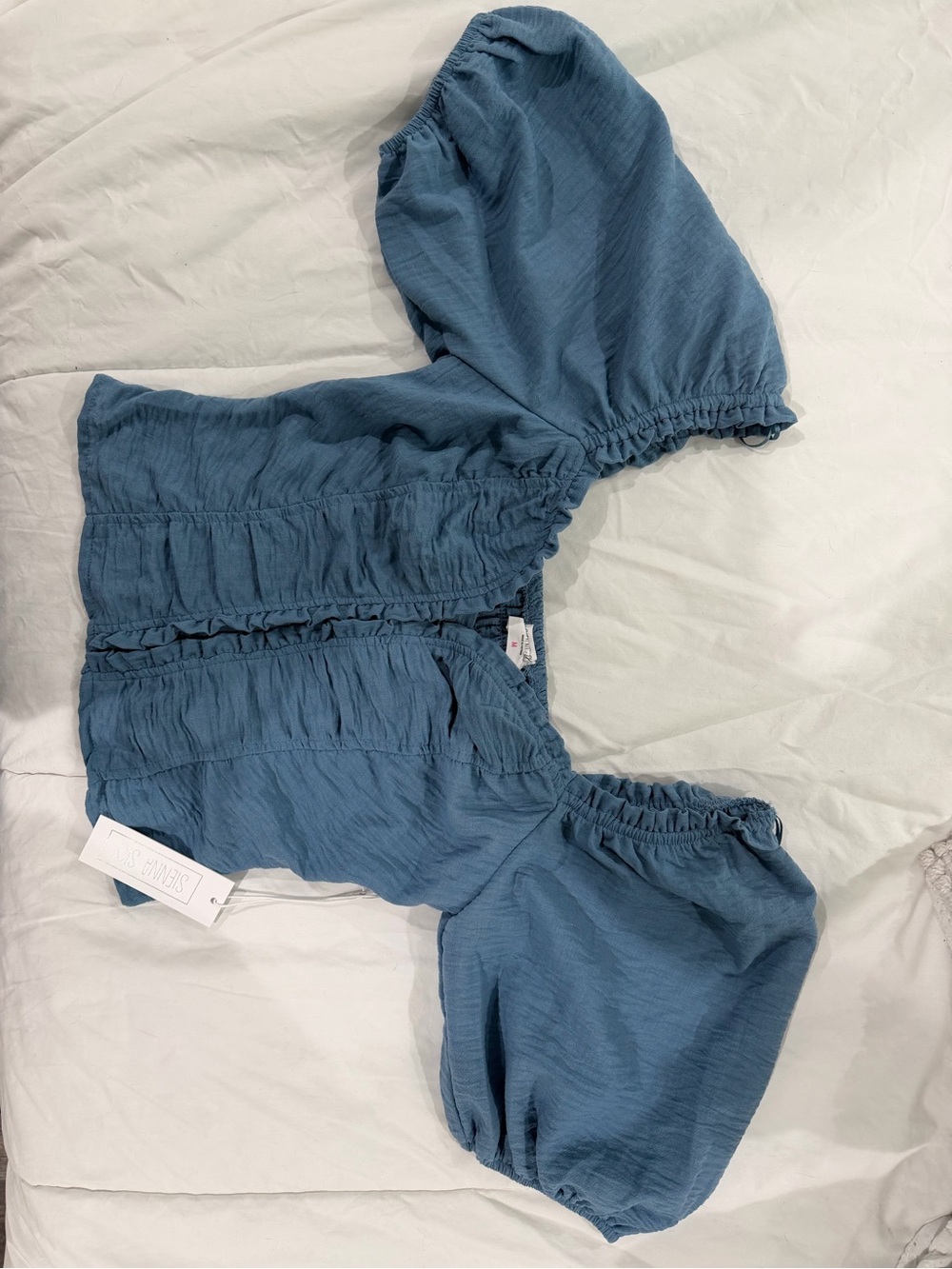 Blue Puff Sleeve Crop Top